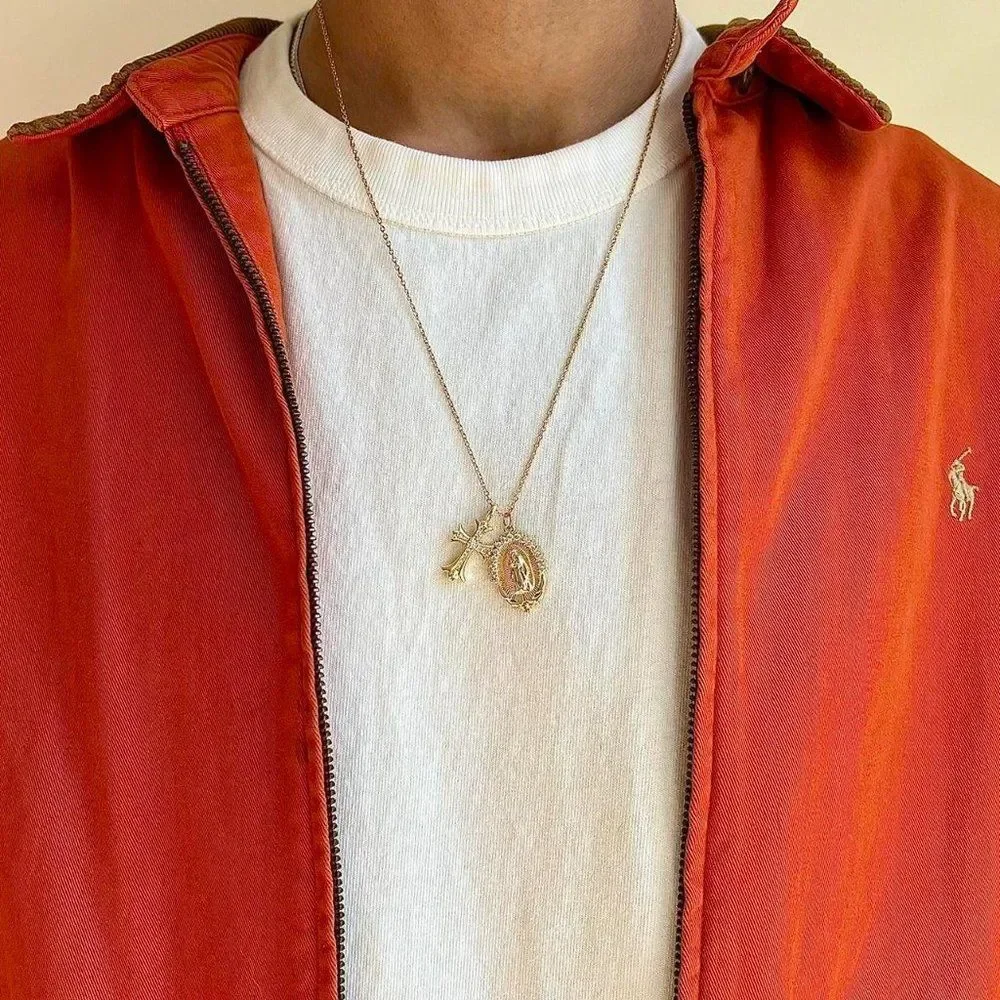 y2k grunge rhinestone gold cross pendant necklace